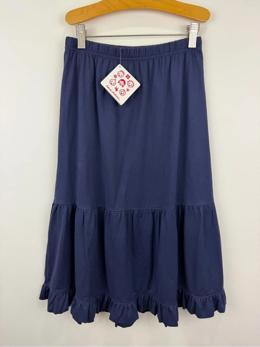 Hanna Andersson Navy Tiered Ruffle Midi Skirt 100% Cotton Size 140 NWT